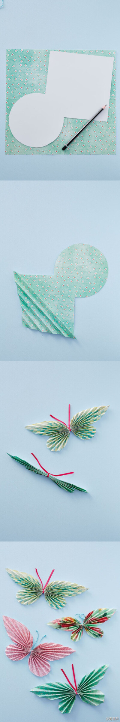 #Learn to fold a paper butterfly#这个技法……哎哟我去好赞&amp;gt;Q&amp;lt;，开始撸袖子选布，明儿个浆起~和纸张比下看哪种效果好，要做就一堆！做法就是一直折上去，掐中间固定！