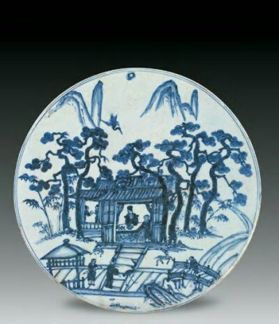 明嘉靖 青花茅山道士图瓷板挂屏