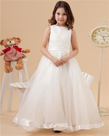 Satin &amp;amp; Organza Round Neck Flower Girl Dresses