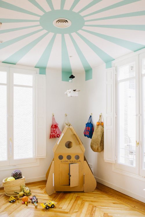 “this space rocket is one of nicolas’ favorite places. we painted the ceiling to add a little detail to the space while the white walls keep it feeling clean and light.”...