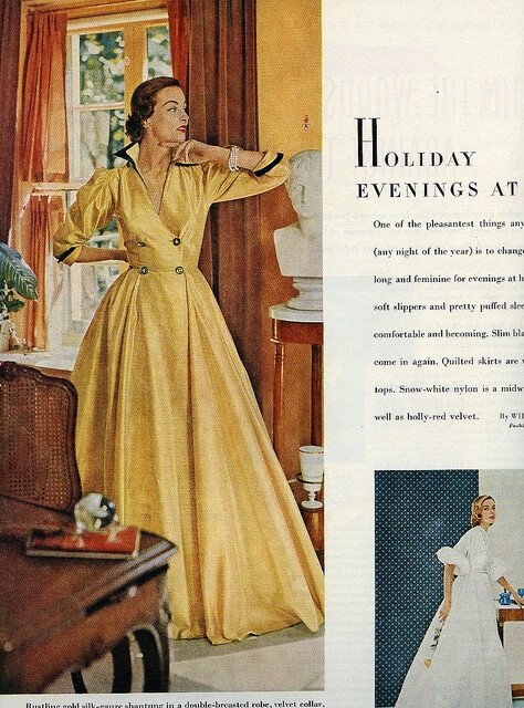 A beautifully sophisticated gold silk-gauze shantung robe from 1951.