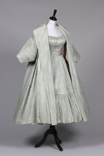 ~Ceil Chapman 1950s mint-green taffeta evening gown with matching coat~