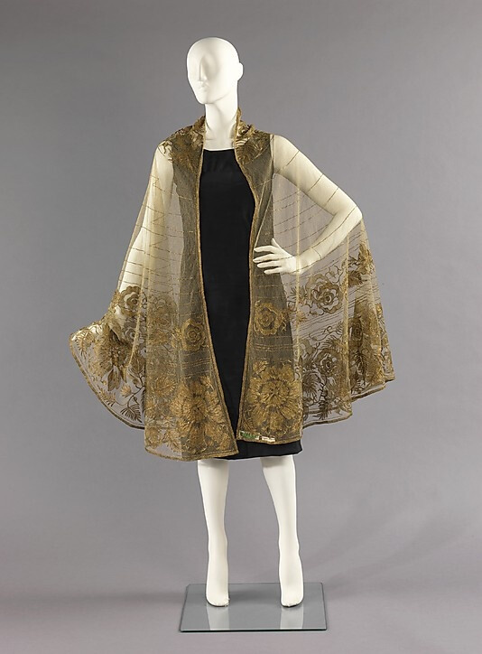 Sheer Gold Embroidered Evening Cape, French, c. 1935.