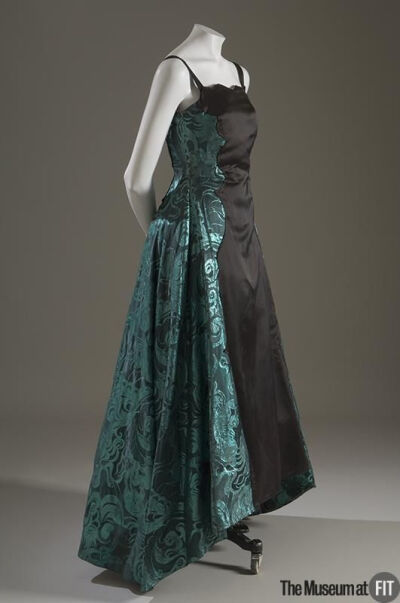 ~Lanvin dress 1939~ Made in metallic green brocade and black silk taffeta . Museum at FIT New York.