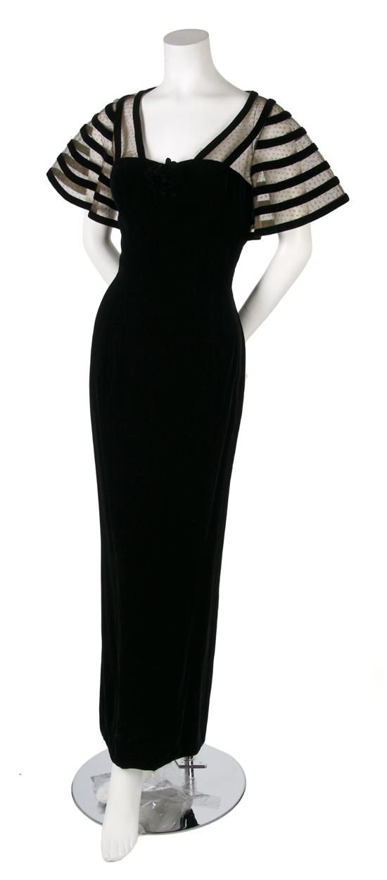 1930's Black Velvet Evening Gown