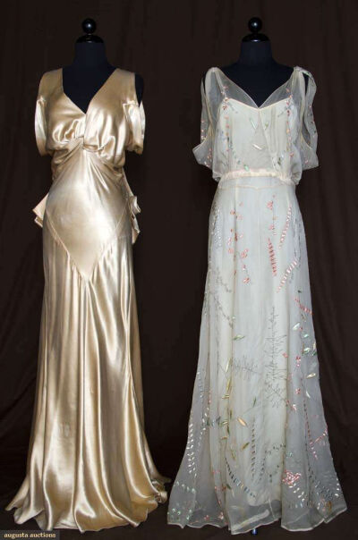 ~Two Bias Cut Silk Evening Gowns, 1935~