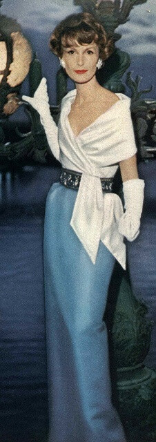 Mary Jane Russell in a Lanvin-Castillo gown, Vogue 1957