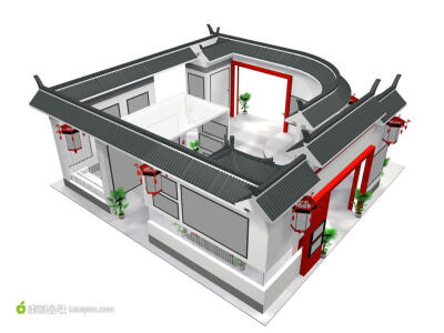 中式商业空间设计展厅3D模型下载