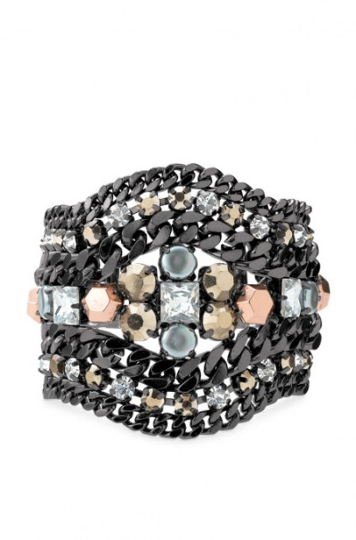 Statement Kahlo bracelet by Stella &amp;amp; Dot. Photo of mixed metal, hematite &amp;amp; rose gold bracelet.