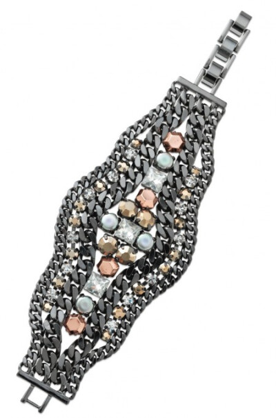 Statement Kahlo bracelet by Stella &amp;amp; Dot. Photo of mixed metal, hematite &amp;amp; rose gold bracelet.