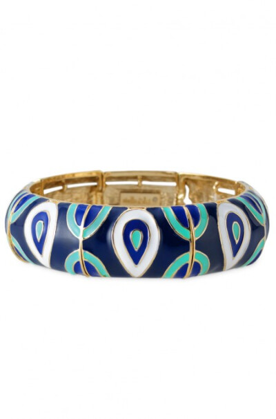 Blue, Green &amp;amp; White Patterned Thick Bangle Bracelet| Haddie Bangle