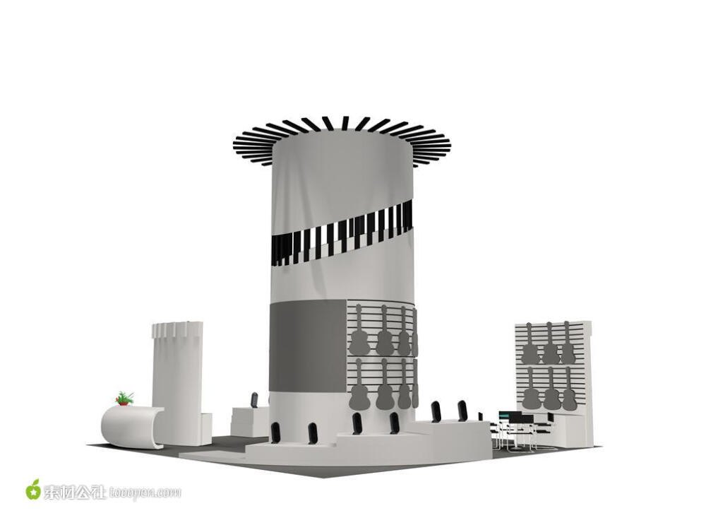 吉他乐器展厅空间装修3D模型下载