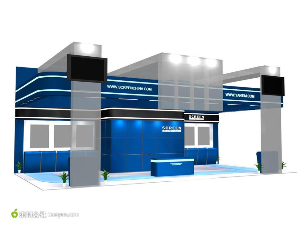 蓝色展览空间设计商业3D模型下载