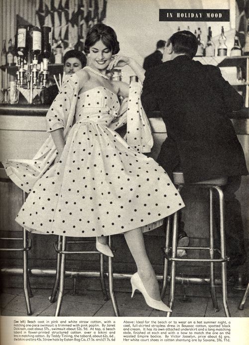 ~At the bar in fab 50s polka dot dress!~