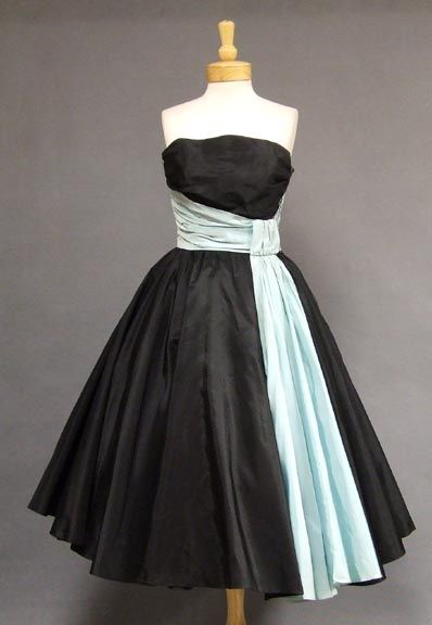 ~FABULOUS Will Steinman Black &amp;amp; Aqua Taffeta 1950s Cocktail Dress~