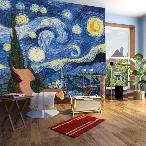 梵高星空 抽象油画 3d 沙发卧室电视背景墙定制墙纸壁纸大型壁画