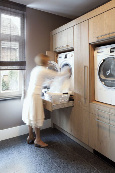 Smart laundry room appliance placement. No bending over to load and unload anything.