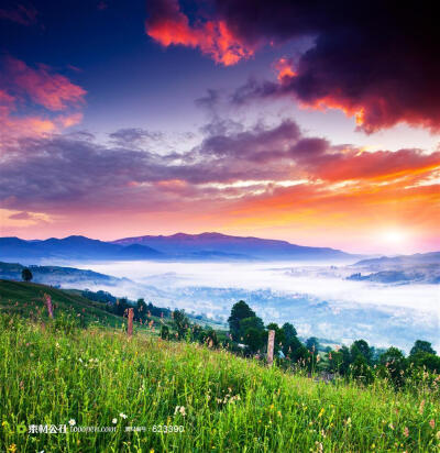 唯美夕阳山川风景高清桌面图片素材