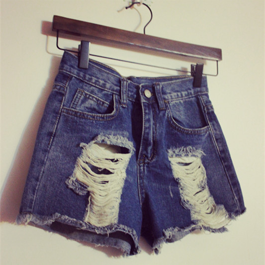 韩国代购 水洗磨破做旧牛仔短裤百搭破洞抓痕中腰热裤 便宜甩