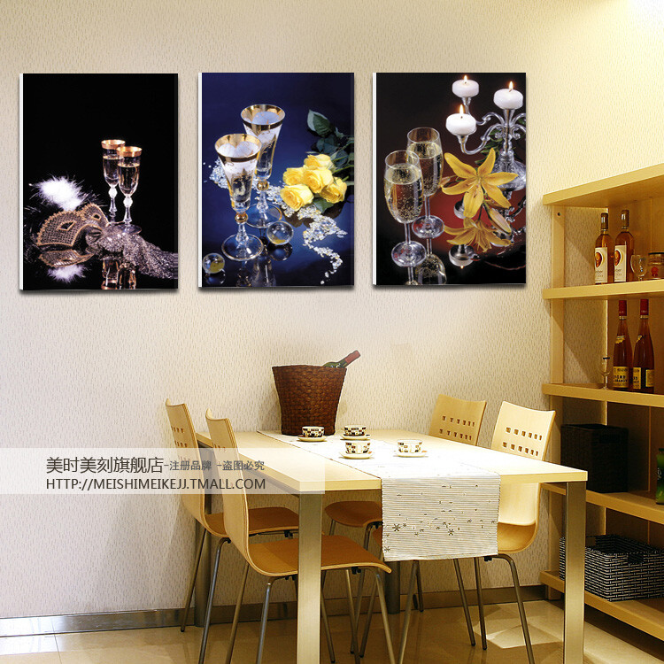 美时美刻 红酒杯 现代家居酒吧餐厅无框画装饰画背景墙壁挂画三联