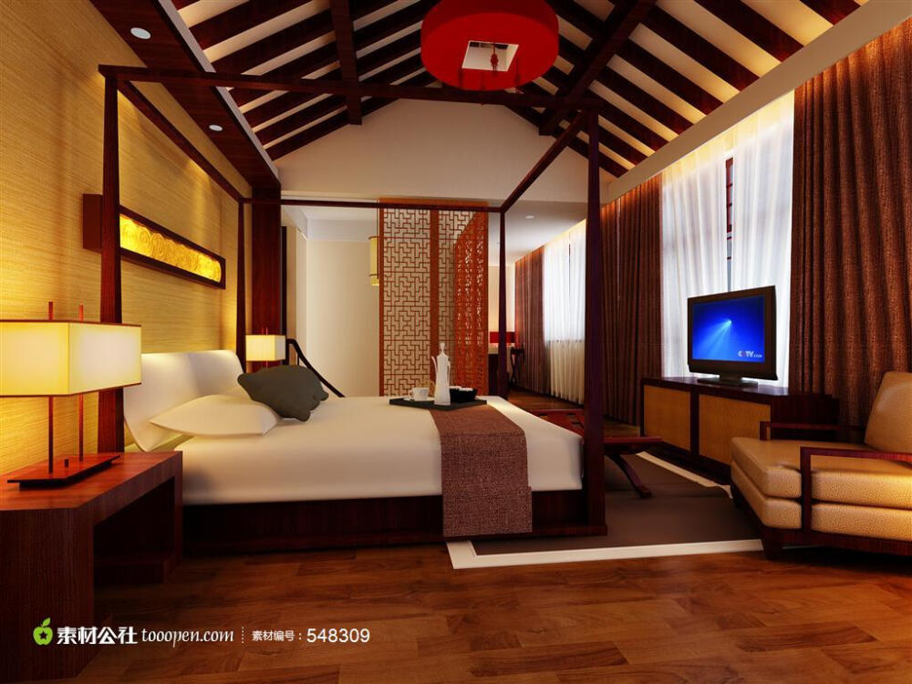 温馨中式的酒店卧室装修设计