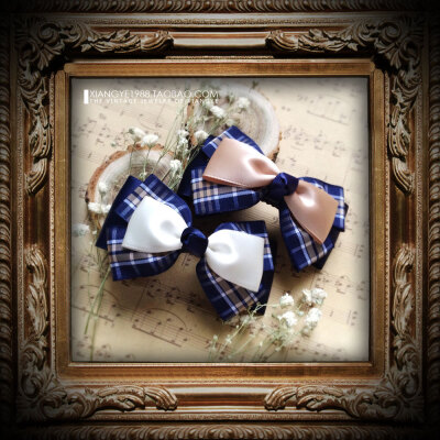 复古英伦格子新款手工蕾丝缎带蝴蝶结发卡刘海发夹边夹头发饰花