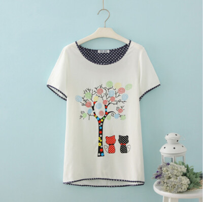 爆版印花发财树下小猫短袖衬衫