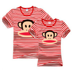 2014夏季莱卡纯棉情侣男女短袖圆领套头修身条纹T恤加肥款大嘴猴