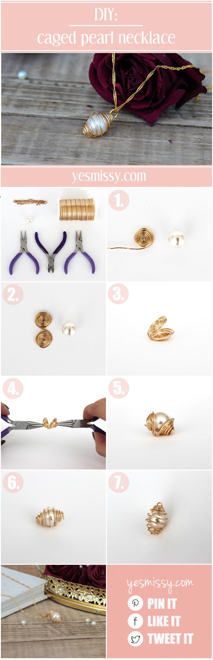 DIY necklace - caged pearl necklace tutorial