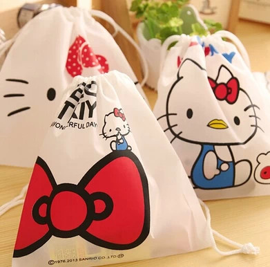 日韩家居收纳 可爱hello kitty束口袋 绒布收纳袋 环保束口袋