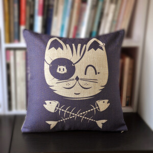北欧海盗猫 可爱航海风猫咪靠垫靠枕 家居原创棉麻抱枕 创意卡通