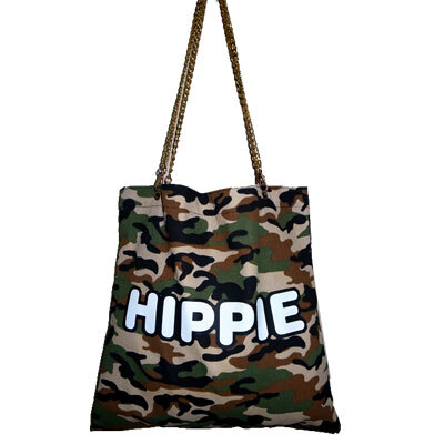 OOPSLOOK原创 hippie 嬉皮士迷彩单肩铁链嘻哈韩版街拍布袋帆布包