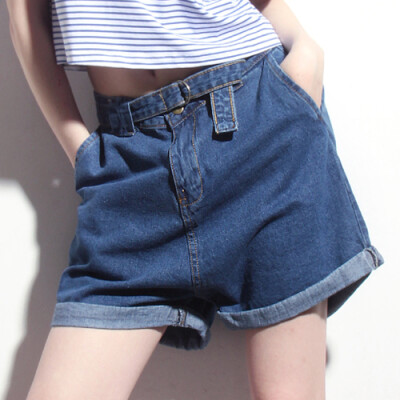 F51 超宽松配送腰带卷边复古牛仔短裤