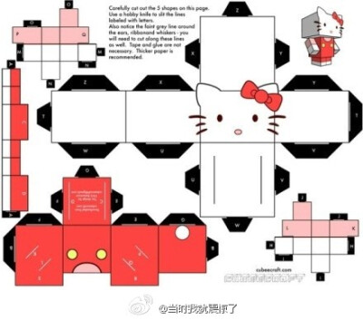 非常赞的折纸玩偶解析图，小伙伴可以用A4纸打印出来照着折~~hellokitty