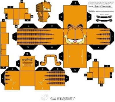 非常赞的折纸玩偶解析图，小伙伴可以用A4纸打印出来照着折~~加菲猫