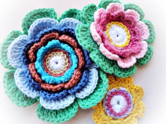 3 Lovely Crochet Flowers by mariamanuel on Etsy, $10.50