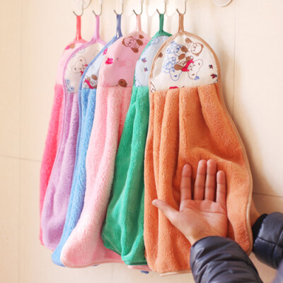 W 多彩纯色挂式创意毛巾悬挂式珊瑚绒卡通擦手巾 厨房毛巾 0.2kg