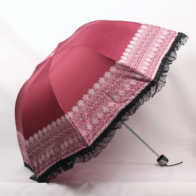  拱形蕾丝花边公主伞 复古图腾三点点蝴蝶结 晴雨伞