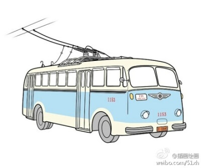 手绘北京公交老车。 | 作者：马腾腾@马TT