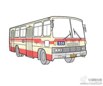 手绘北京公交老车。 | 作者：马腾腾@马TT