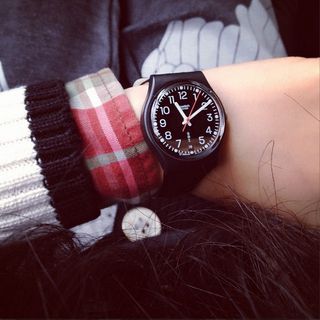 Swatch Men's Originals GB750 Black Leather Quartz Watch with Black Dial的图片