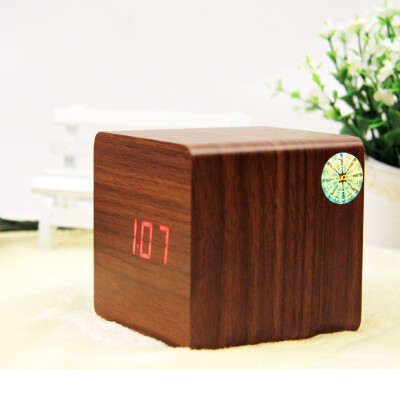 可爱迷你木头闹钟桌面钟创意礼品锂电充电钟l 声控钟