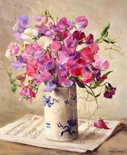 每一朵花，自有它盛开的季节。不急，不慌。静静等待。丨来自画家Anne Cotterill。