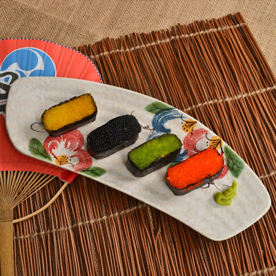 长条盘手绘盘和风餐具陶瓷盘寿司餐具弯盘高温釉下彩盘子