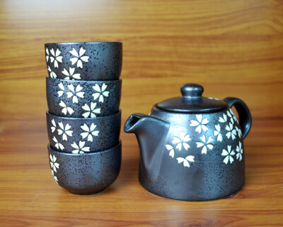 和风茶壶整套茶具日式茶具茶壶茶盘白色樱花茶具带过滤网