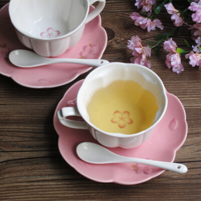 三月鸢尾 zakka日式可爱咖啡下午花茶闺蜜情侣礼物 樱花陶瓷杯碟