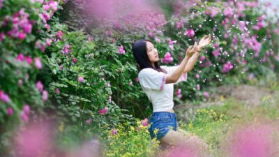 花海中的如花美女壁纸