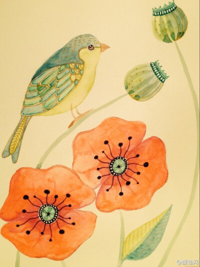 Colleen Parker的花鸟水彩。