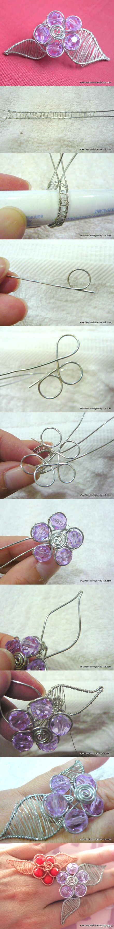 #Flower and Leaf Ring Jewelry Making Tutoria#绕线花朵戒指，木有想象中难吧，好像发现大家对绕线类不太热情哎……摸下巴，难道不感兴趣？QAQ不要哇，这是我本命坑之一啊！PS.感冒了……因为懒得擦干头发就睡，所以现在要像晕鸡一样躺平去了……呜呜不要学我！