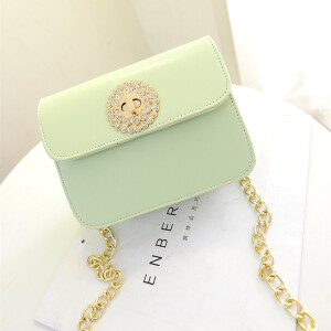 韩版女士链条包包清新单肩包硬链条水钻太阳花转锁女包斜挎定型包